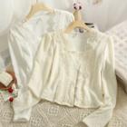 Lace-panel Puff-sleeve Crop Shirt