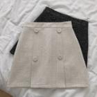 Plaid Woolen Split A-line Skirt
