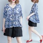 Elbow-sleeve Patterned Blouse / Wide Leg Shorts