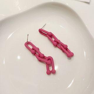 Geometry Drop Earring 1 Pair - Silver Stud - Rose Pink - One Size