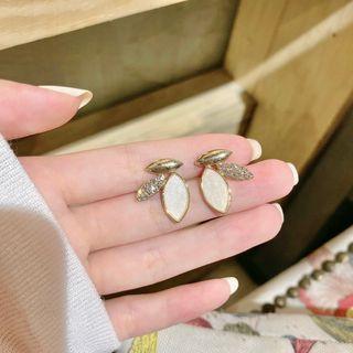 Non-matching Rhinestone Leaf Dangle Earring 1 Pair - Gold - One Size