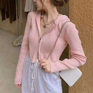 Cropped Zip-up Knit Hoodie
