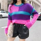 Set: Color Block Sweater + Faux-leather Shorts