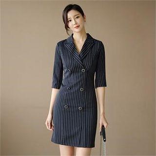 Tall Size Elbow-sleeve Stripe Coatdress