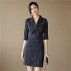 Tall Size Elbow-sleeve Stripe Coatdress