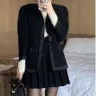 Button-up Jacket / Long-sleeve Top / Pleated A-line Skirt