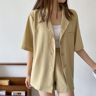 Short-sleeve Plain Blazer / Camisole Top / Shorts