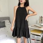 Elbow-sleeve A-line Mini Dress / Halter Mini Dress