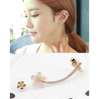 Set: Flower Stud Earring + Ear Cuff (2 Pcs)