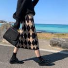 Argyle Pattern Midi Knit A-line Skirt