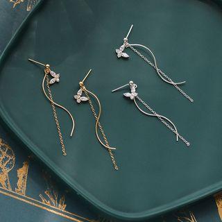 925 Sterling Silver Rhinestone Butterfly Swirl Fringed Earring