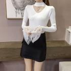 Lace Panel Cut-out Long-sleeve Knit Top