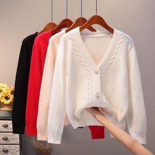 V-neck Plain Cardigan / Lace Trim Undershorts