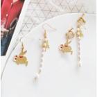Non-matching Alloy Rabbit Faux Pearl Dangle Earring