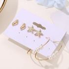 Set Of 3: Faux Pearl Hoop Earring + Shell Stud Earring + Star Stud Earring Set Of 3 - 01-7569 - Gold - One Size