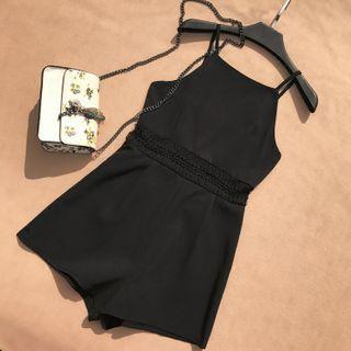Plain / Floral Print Spaghetti-strap Playsuit