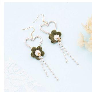 Faux Pearl Heart & Flower Fringed Earring