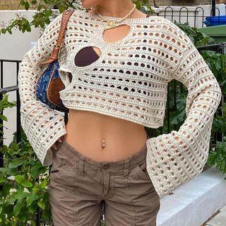 Cut-out Crochet Crop Knit Top