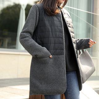 Padded-panel Wool Blend Cardigan