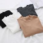 Mock-neck Ruffle Trim Long-sleeve T-shirt