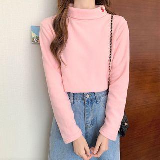 Long-sleeve Embroidered Fleece Mock-neck Top