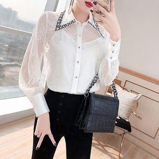 Set: Collared Lace Blouse + Camisole + Dress Pants