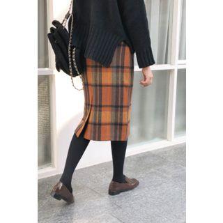 Wool Blend H-line Plaid Skirt