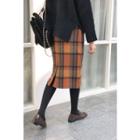 Wool Blend H-line Plaid Skirt