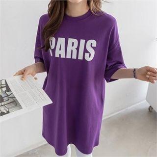 Elbow-sleeve Letter Print T-shirt Dress
