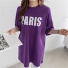 Elbow-sleeve Letter Print T-shirt Dress