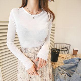 Round-neck Slim-fit Sheer T-shirt