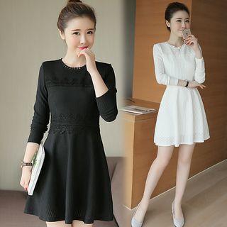 Long-sleeve Lace Trim A-line Dress