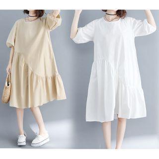 Elbow-sleeve Irregular A-line Dress