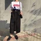 Short-sleeve Lettering T-shirt / Spaghetti Strap Midi Skirt