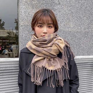 Heart Print Fringed Shawl