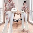 Floral Print Blouse / Boot-cut Dress Pants / Set