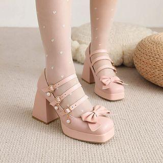Block Heel Platform Triple Strap Mary Jane Shoes