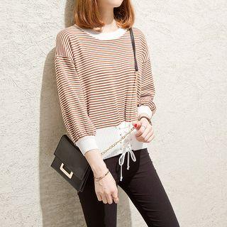 Striped Lace Up Detail Sweater