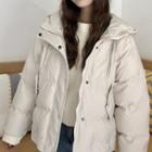 Zip Detail Hooded Padded Jacket Almond - One Size