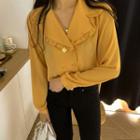 Long-sleeve Frill Trim Double Breast Blouse