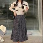 Floral Print Midi Skirt / Short-sleeve Top