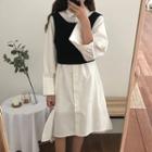 Plain Vest / Long-sleeve Midi Shirt Dress