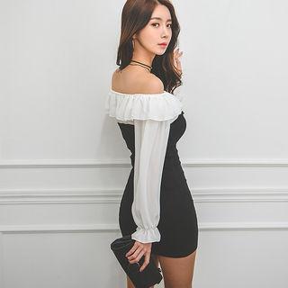 Off-shoulder Zip-up Mini Sheath Dress