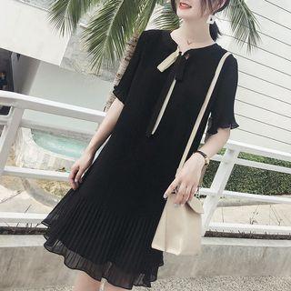 Tie-neck Elbow-sleeve Chiffon Dress