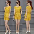 Set: Tie-waist Lace Top + Shorts