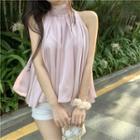 Plain Pleated Oversize Tank Top Pink - One Size