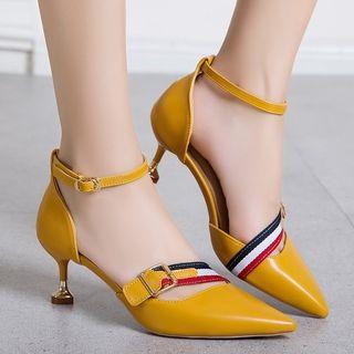 Kitten Heel Ankle Strap Pointy Sandals