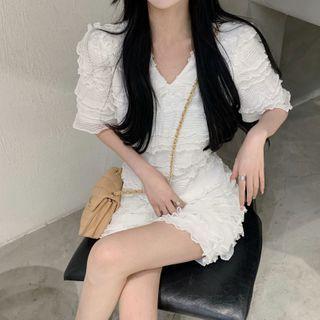 Short-sleeve Ruffed Mini Dress