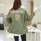 Flower-embroidered Lettering Military Jacket