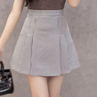 Gingham Mini A-line Pleated Skirt